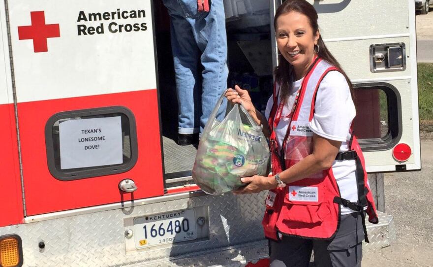 American Red Cross Volunteer and Chula Vista resident Marie Sablan poses for a photo while undertaking relief efforts near Houston, Texas in this undated photo.