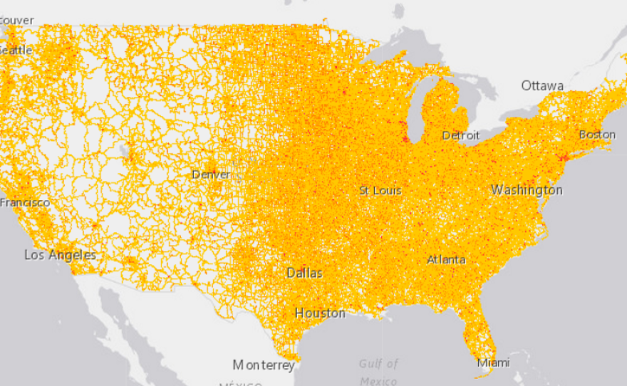 A pointillist portrait of the United States in noise.