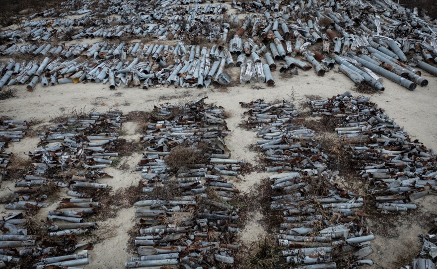 Ukrainians have collected the remnants of more than a thousand missiles and rockets fired by Russian forces into and around the northeastern city of Kharkiv. Ukrainians say they will use them as evidence in any future war crimes prosecutions.
