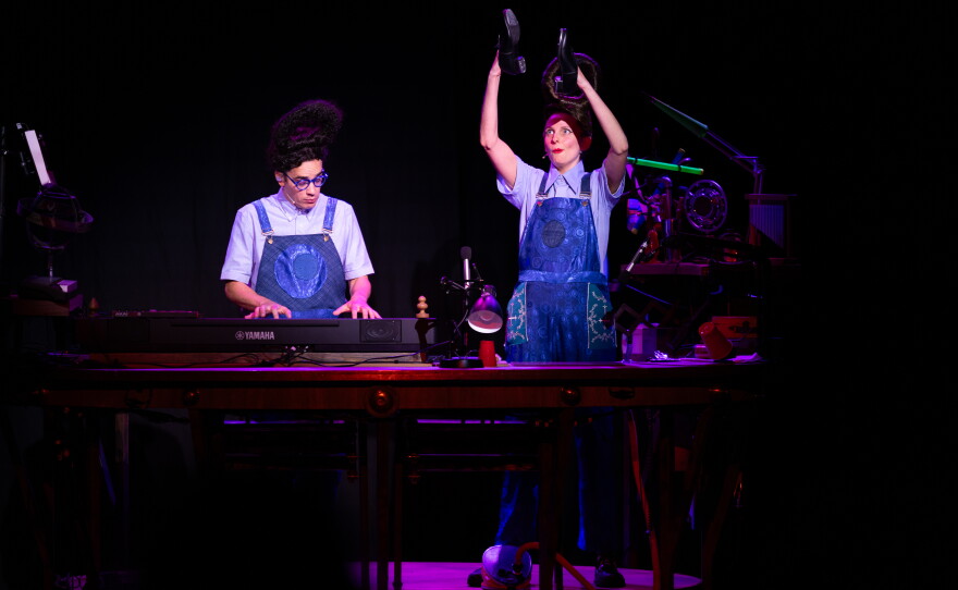 Jake Brasch plays the keyboards and Nadja Leonard-Hopper controls the sound effects as the stars of the musical Hole!