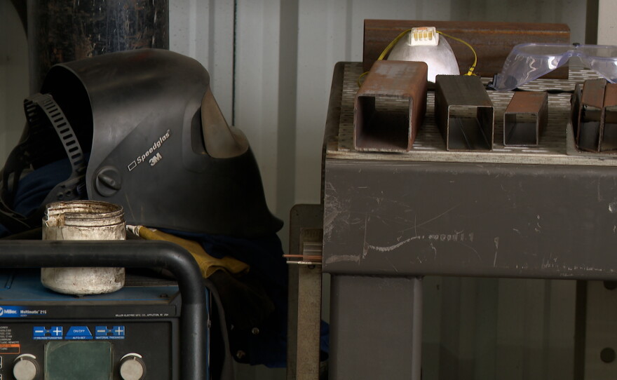 Pieces of metal destined to become works of art are shown at Metal Artist Michael Leaf's studio in Chula Vista on April 27, 2026.