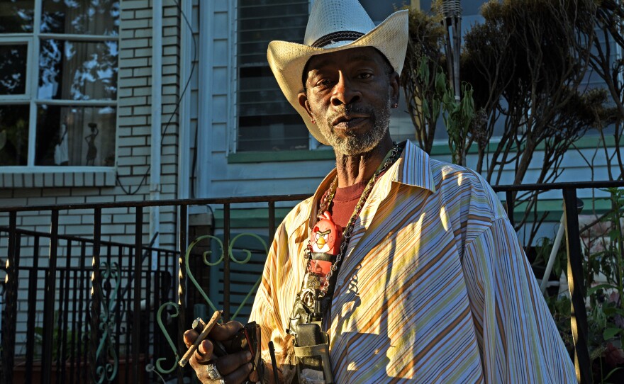 Perry Moody outside his home at 6225 Pine Street in Philadelphia.