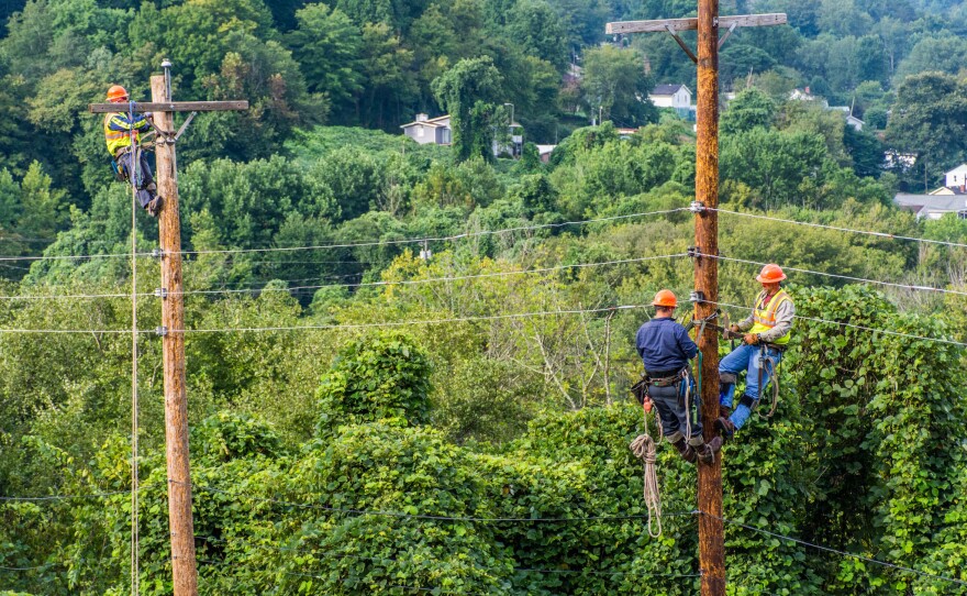 Former coal miners are trained as linesmen in a program co-sponsored by the Hazard Community and Technical College and the Eastern Kentucky Concentrated Employment Program in Hazard, Ky.