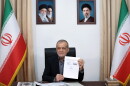 In this photo provided by the Islamic Republic News Agency (IRNA), Iranian President Masoud Pezeshkian displays a memorandum of understanding signed with U.S. President Trump aimed at ending the war and launching negotiations on a broader agreement, in Tehran, Iran, early Thursday.
