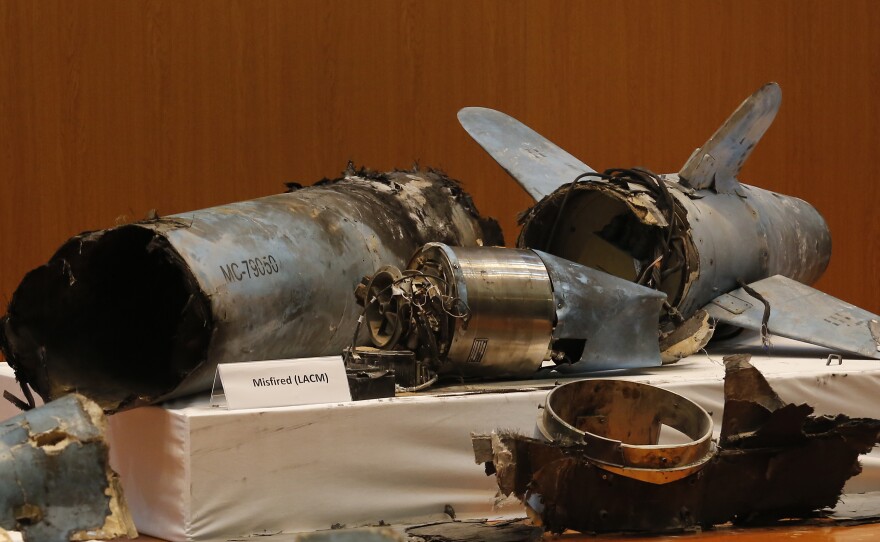 The wreckage of a cruise missile that Saudi officials say failed to reach one of its targets strongly resembles an Iranian design.
