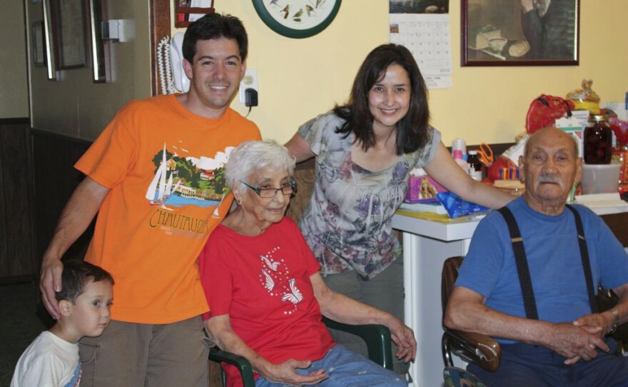 Elysha, husband Michael and son Joseph with Elysha's parents, Evelia and Homer Patino.