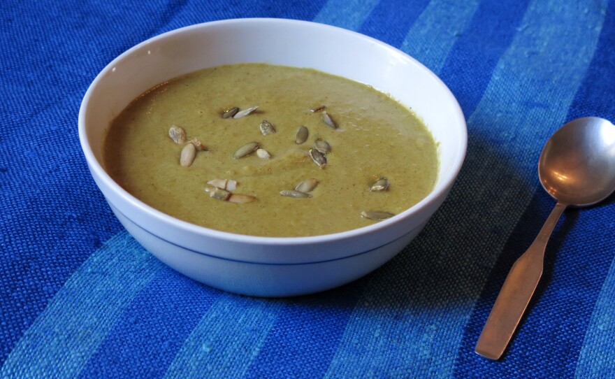 Adding coconut milk to curried pumpkin soup will give you very good results.