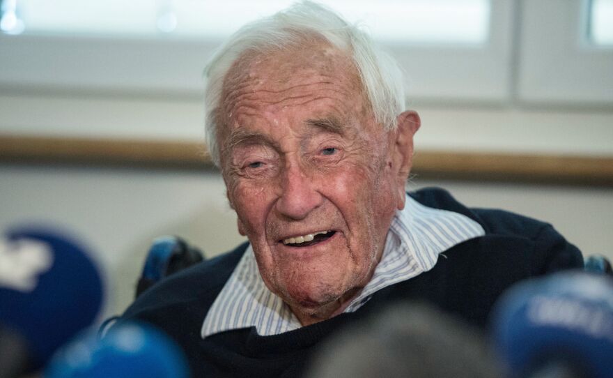 Australian scientist David Goodall attends a press conference on Wednesday on the eve of his assisted suicide in Basel.