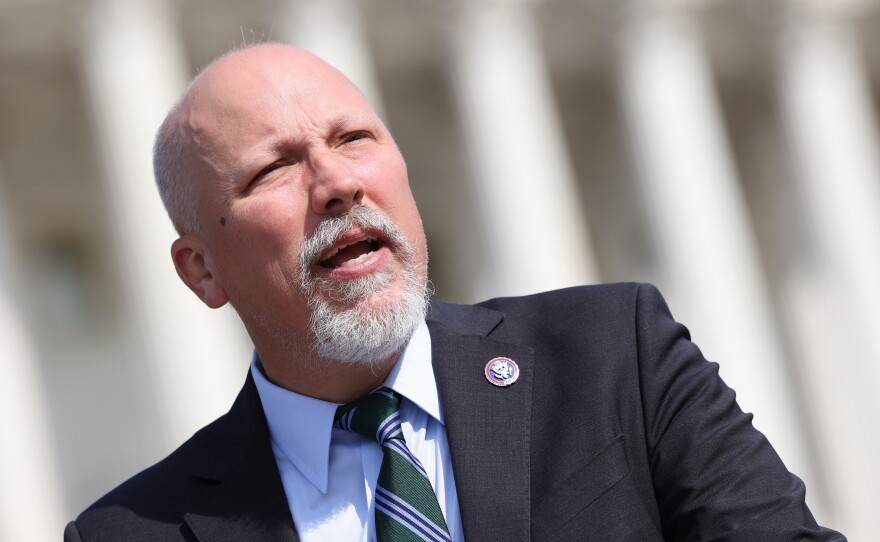 Texas Rep. Chip Roy, seen here at a press conference on May 20, was one of 14 House Republicans who voted against making June 19 a federal holiday.