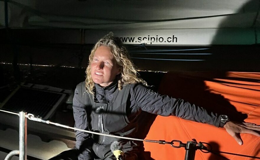 South African sailor Kirsten Neuschafer, the only woman in the 2022 Golden Globe Race. All but three of her 15 competitors in the grueling months-long competition have been forced to drop out.