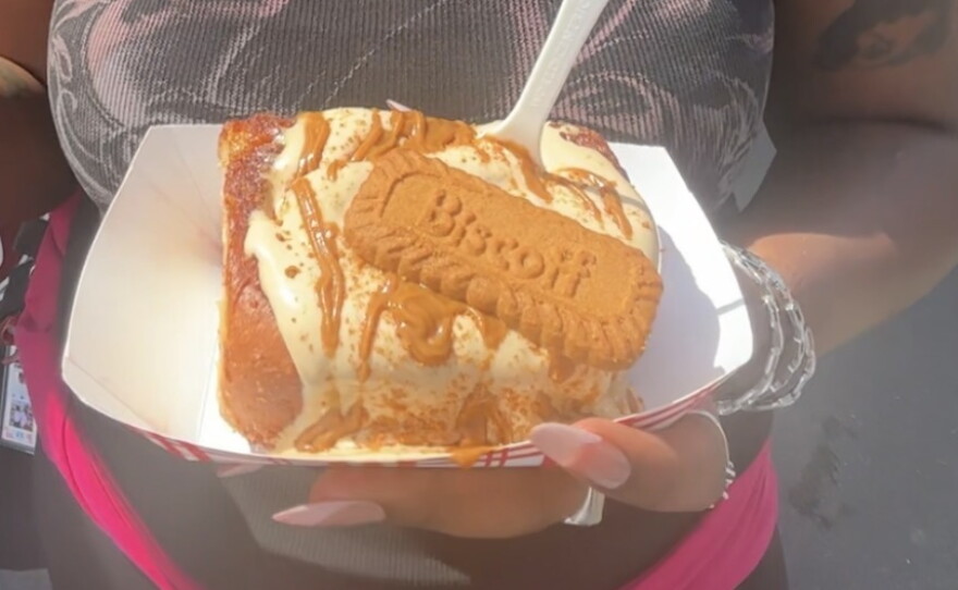 A Biscoff cinnamon roll at the San Diego County Fair on June 10, 2026.