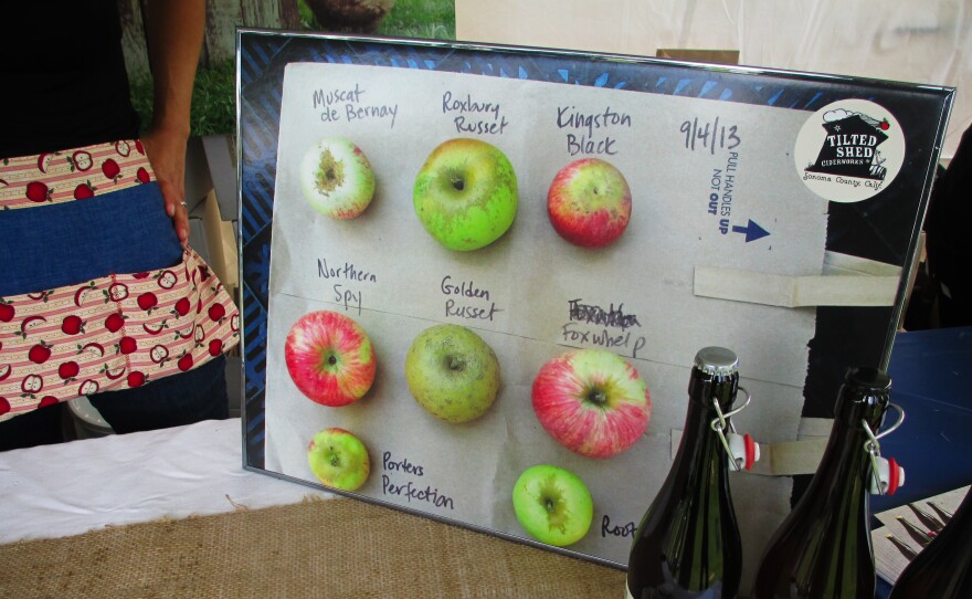 Tilted Shed's display of heirloom apple varieties at the April Cider Summit in Berkeley, Calif.