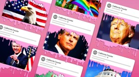 An undated illustration depicting articles of the California Courier in pink slime is shown.