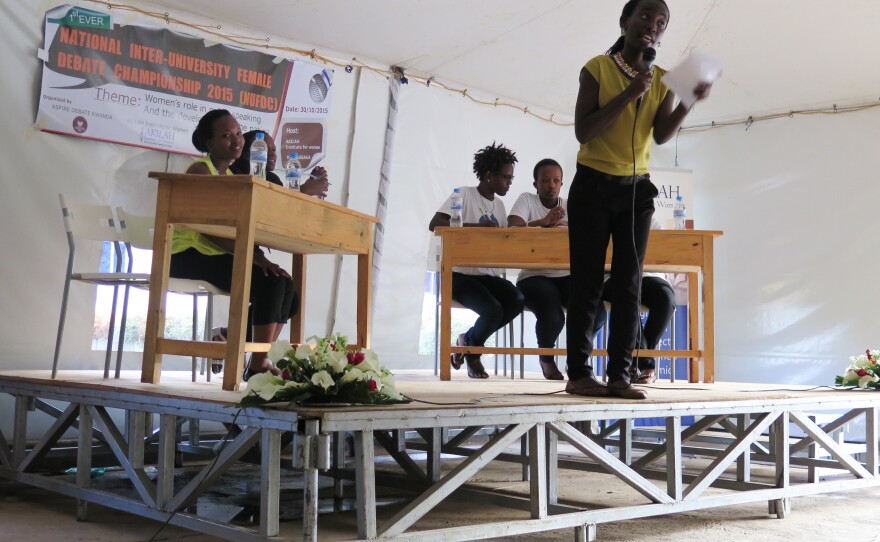 Martine Dushime, a member of the debate team from the Kigali Institute of Science and Technology, drives home a point.