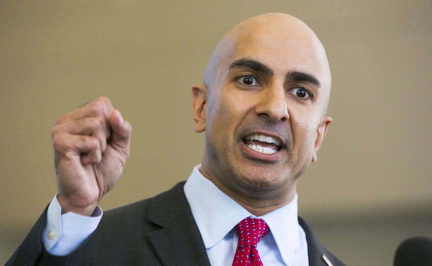 Republican gubernatorial candidate Neel Kashkari speaks to the media at the Los Angeles Convention Center, June 11, 2014.