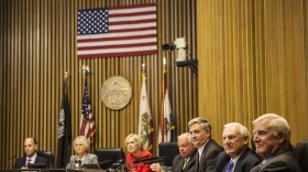 San Diego County Supervisors are shown gathering for a meeting on Jan. 5, 2015. 