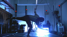 Body in motion, fractals at work: A test subject fitted with body motion sensors demonstrates the balancing reflex for Richard Taylor at the University of Oregon. Taylor and other scientists are looking for — and finding — fractal patterns in this kind of sub-conscious human movement.