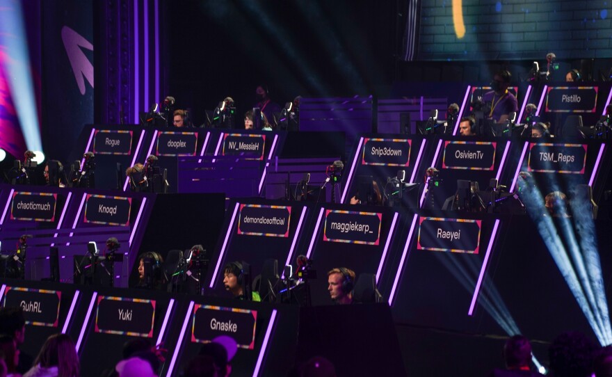 Twenty teams of three compete in a Twitch Rivals competition playing the video game "Apex Legends" on Oct. 8, 2022.