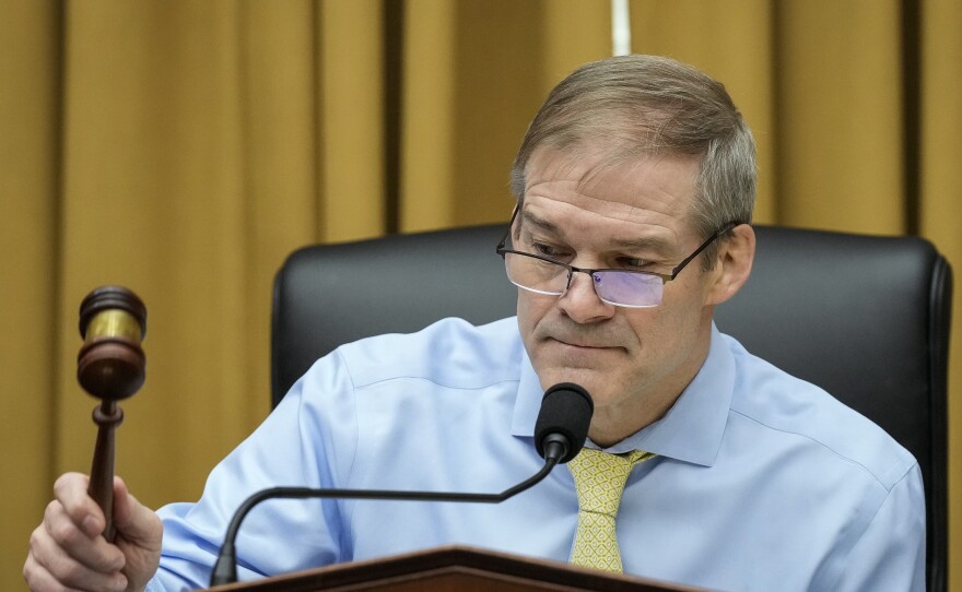 House Judiciary Chairman Jim Jordan, R-Ohio, strikes the gavel to start a hearing on U.S. southern border security on Feb. 1.