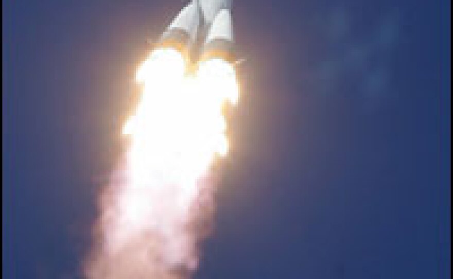A Soyuz spacecraft blasts off on a 2008 mission to the international space station from the Russian-leased Baikonur cosmodrome in Kazakhstan.