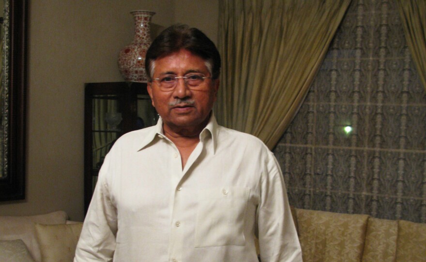 Musharraf at his villa in Karachi. In an interview with NPR, the ex-president said he had no regrets about returning home despite the charges against him. He also said he considered his presidency a success and hoped to play a role in the country's future.