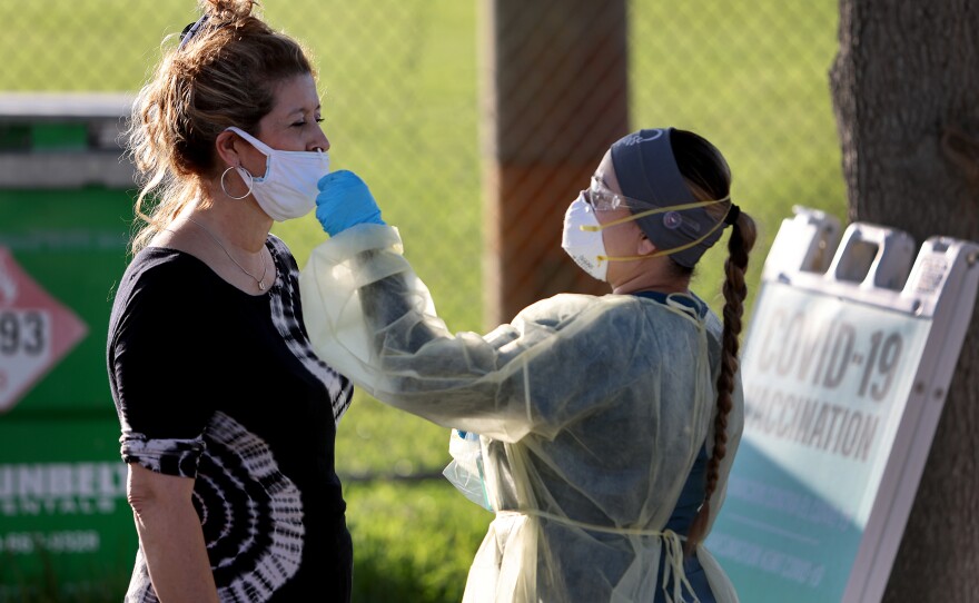 Lylliette Ramirez gets a coronavirus test in January in North Miami, Florida.