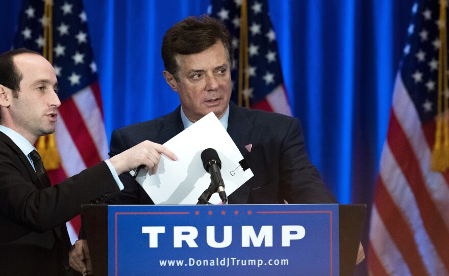 Former Donald Trump campaign chairman Paul Manafort, seen here last June, was paid millions of dollars to advance a pro-Russian agenda, the AP reports.