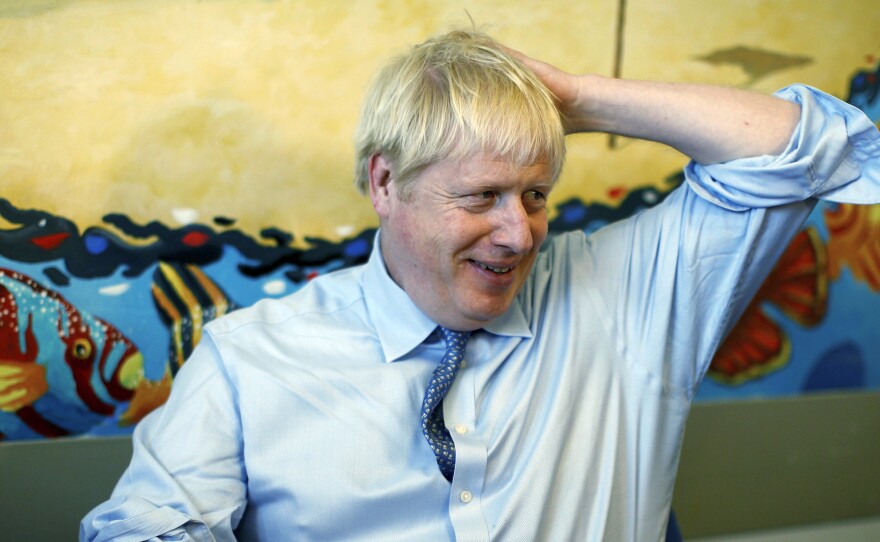 Britain's Prime Minister Boris Johnson, seen during a visit to a hospital in southwest England on Monday, calls the backstop deal "inconsistent with the sovereignty of the U.K."