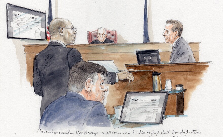 Special prosecutor Uzo Asonye is depicted questioning certified public accountant Philip Ayliff about onetime Trump campaign chairman Paul Manafort's tax returns.