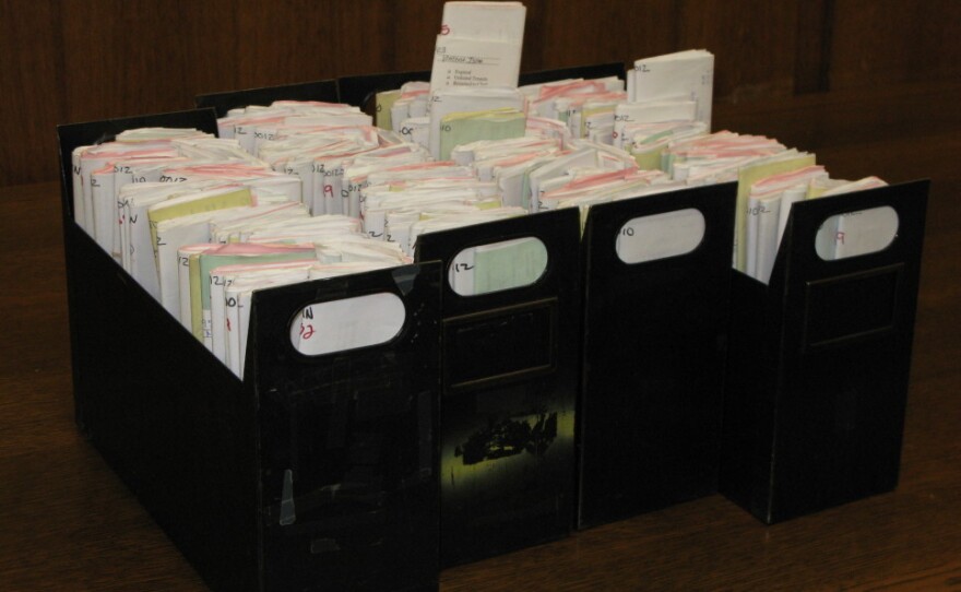 Officials in Cook County, Ill., display close to 500 foreclosure eviction orders for Chicago-area properties they say could be affected by the actions of big banks involved in the robo-signing of foreclosure documents.