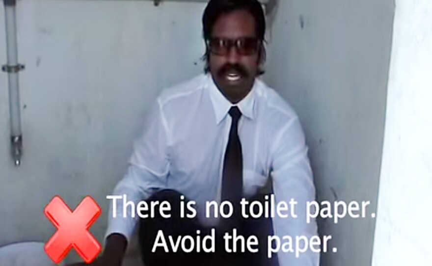 Still from Wilbur Sargunaraj - How to Use an Eastern Toilet on YouTube