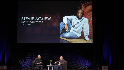 Host michael taylor with Stevie O’Brian Agnew, Lighting Director for The Old Globe in San Diego, Calif.