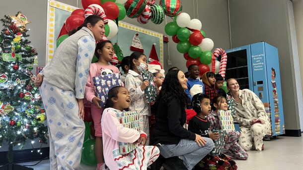 Chollas-Mead Elementary School students pose with Santa for a picture, Dec. 17, 2025.