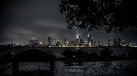 The San Diego skyline during rainy weather, March 1, 2015. 