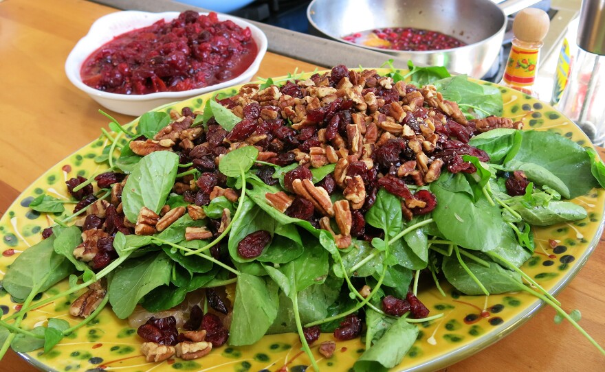 Citrus salad with watercress, dried cranberries,pecans, orange and grapefruit