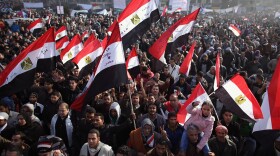 Egyptians gather in Tahrir Square to mark the one year anniversary of the revolution on January 25, 2012 in Cairo Egypt. 