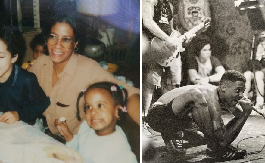 Left: Djali's uncle, grandmother, and aunt in Soundview, The Bronx, 1980s. Right: Djali's dad, Djinji Brown, "he was the front man of Absolution, an NYC hardcore punk band in his teenage years."