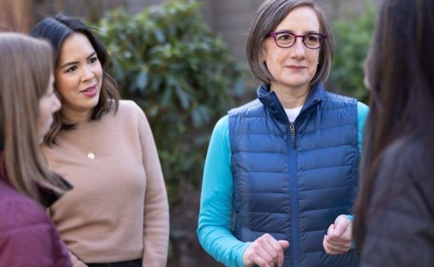 State Rep. Andrea Salinas, right, the frontrunner in the Democratic primary, said the House Majority PAC's backing of Flynn "felt like a slap in the face."