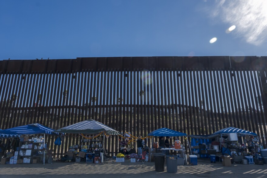 Tents with supplies at set up at the border fence near San Ysidro, Calif. Oct. 17, 2023.