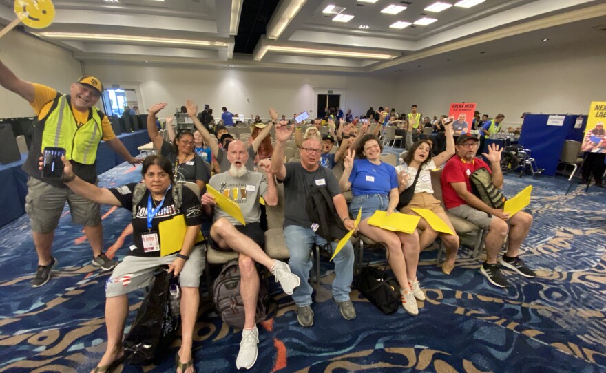 Blood donors pose for a photo at Comic-Con on July 24, 2025.