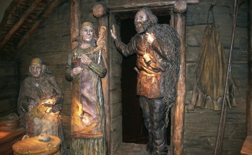 Inside a house of the ancient Viking village, 10th-11th century, L'Anse aux Meadows Newfoundland, Canada.