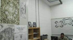 Drawings by Barrio Azteca gang members hang in the office of Officer Raul Reyes at the El Paso County Detention Facility.