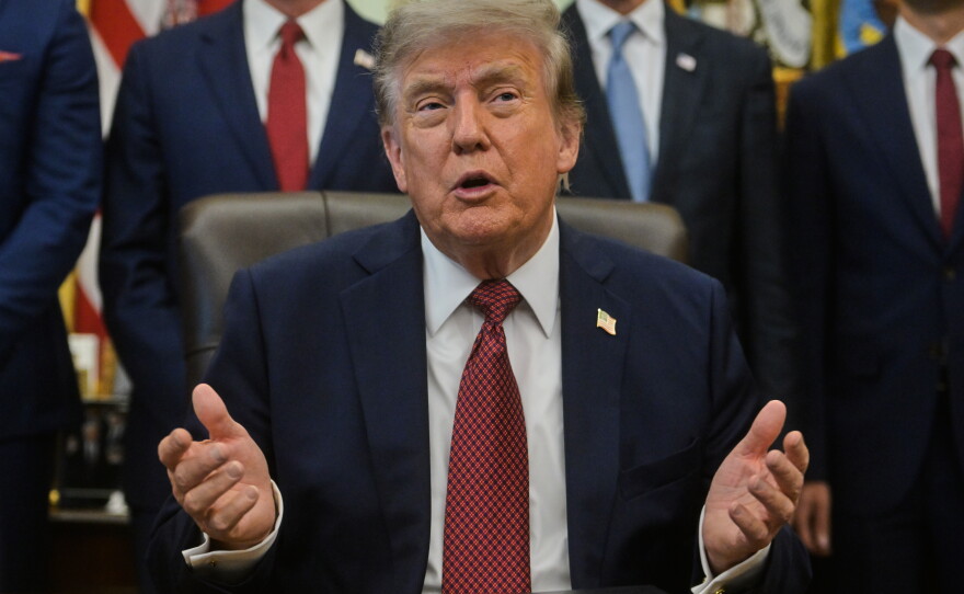 President Donald Trump speaks in the Oval Office of the White House, Friday, July 24, 2026, in Washington.