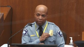 In this image from video, witness Minneapolis Police Chief Medaria Arradondo testifies as Hennepin County Judge Peter Cahill presides Monday, April 5, 2021, in the trial of former Minneapolis police Officer Derek Chauvin at the Hennepin County Courthouse in Minneapolis. Chauvin is charged in the May 25, 2020 death of George Floyd. 