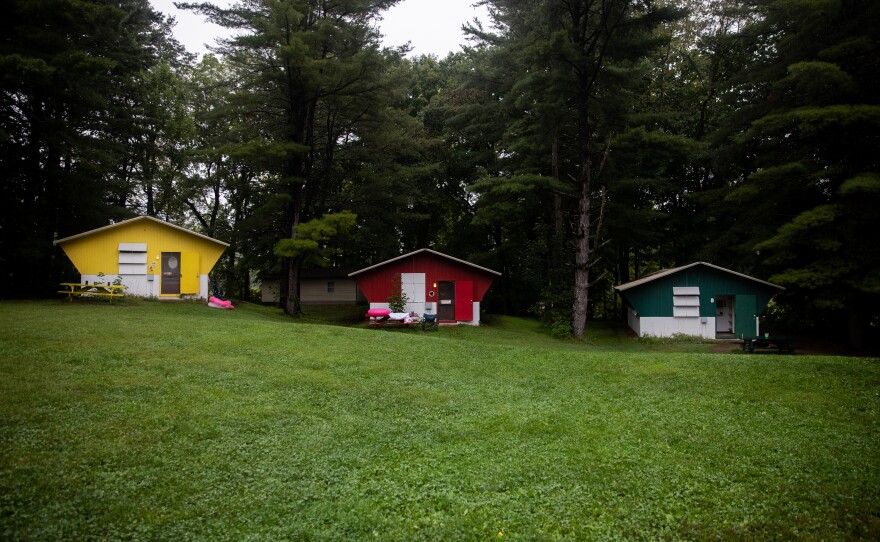 Some of the cabins at Camp Roundup, a body positivity and acceptance camp for women that took place Labor Day weekend in Newark, Ohio.