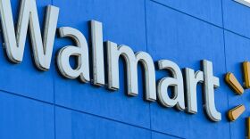 A Black man in Portland, Ore., has been awarded $4.4 million in a settlement after a jury determined he was racially profiled while shopping at Walmart. Here, the Walmart logo is seen outside a store in Burbank, Calif.