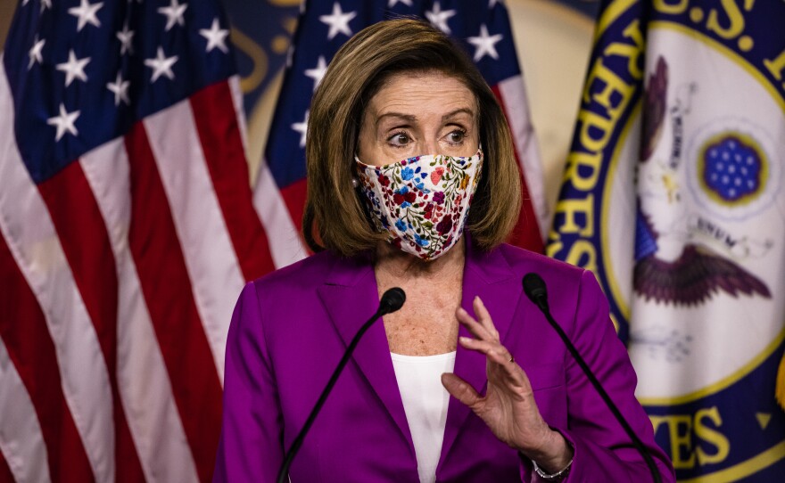 Speaking to reporters Thursday, House Speaker Nancy Pelosi, D-Calif, called for the removal of President Trump from office.