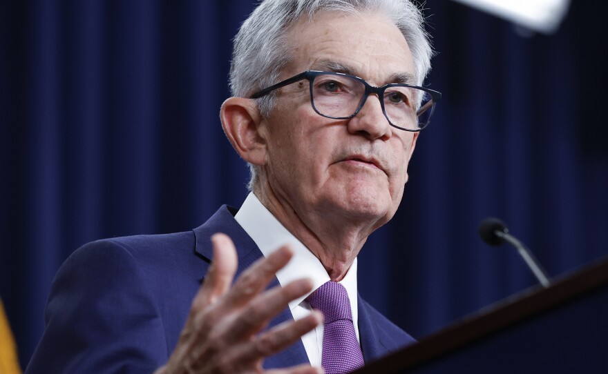 Federal Reserve Chair Jerome Powell speaks during a news conference in Washington, D.C., on Jan. 31, 2024. The Fed has indicated it could start cutting rates this year, though Powell said it's unlikely to do so at its next meeting in March.