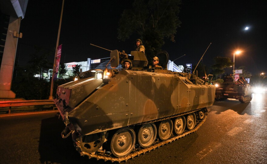 Members of the Turkish military move in the main streets in Istanbul.