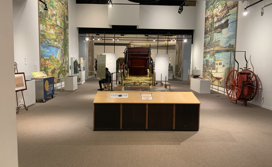 A view looking into the space that will host "America at 250 - San Diego: 1776 - 2026 is shown at the San Diego History Center on June 9, 2026.